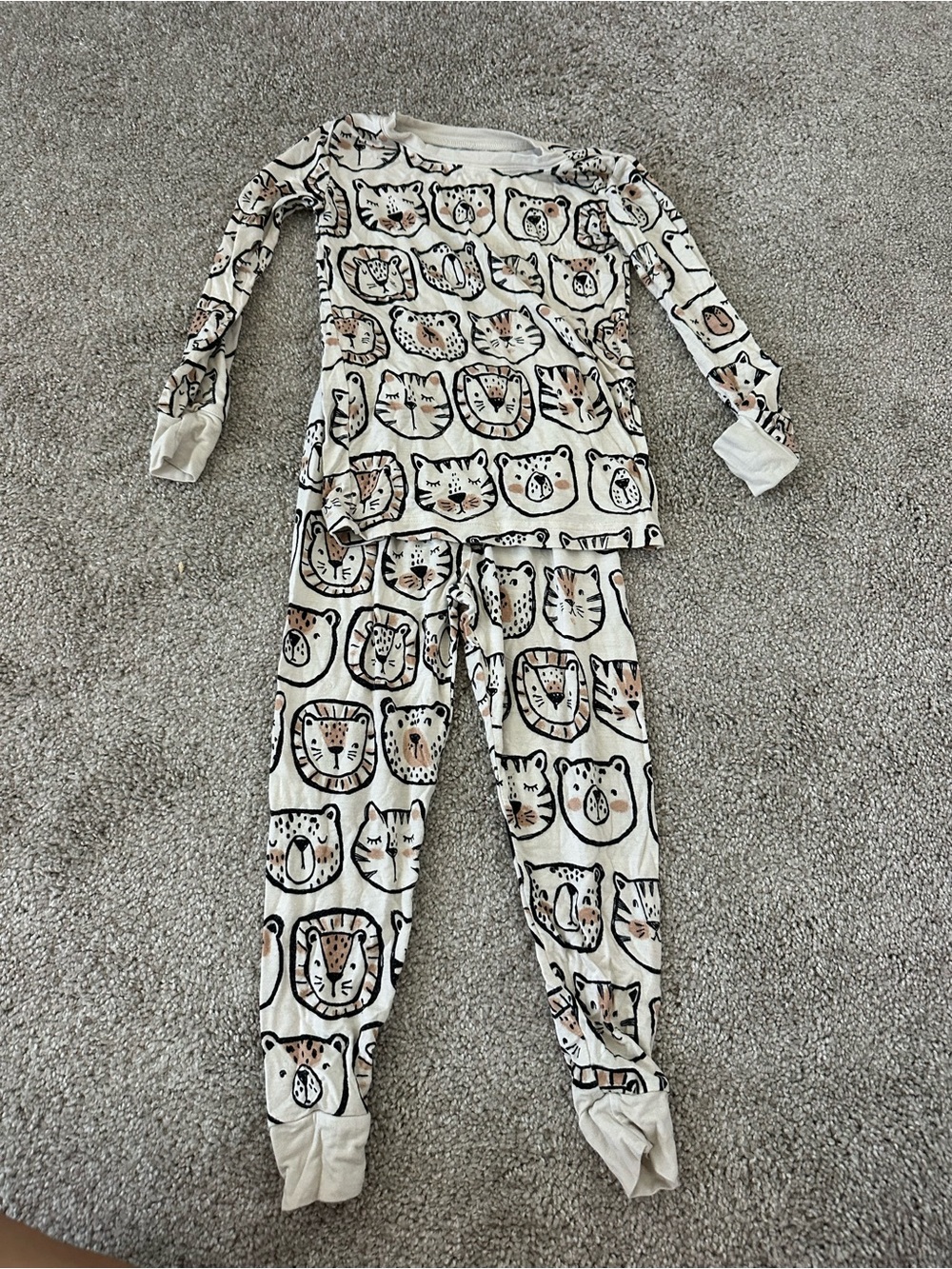 Little Sleepies Beige Cat Face Pajama Set